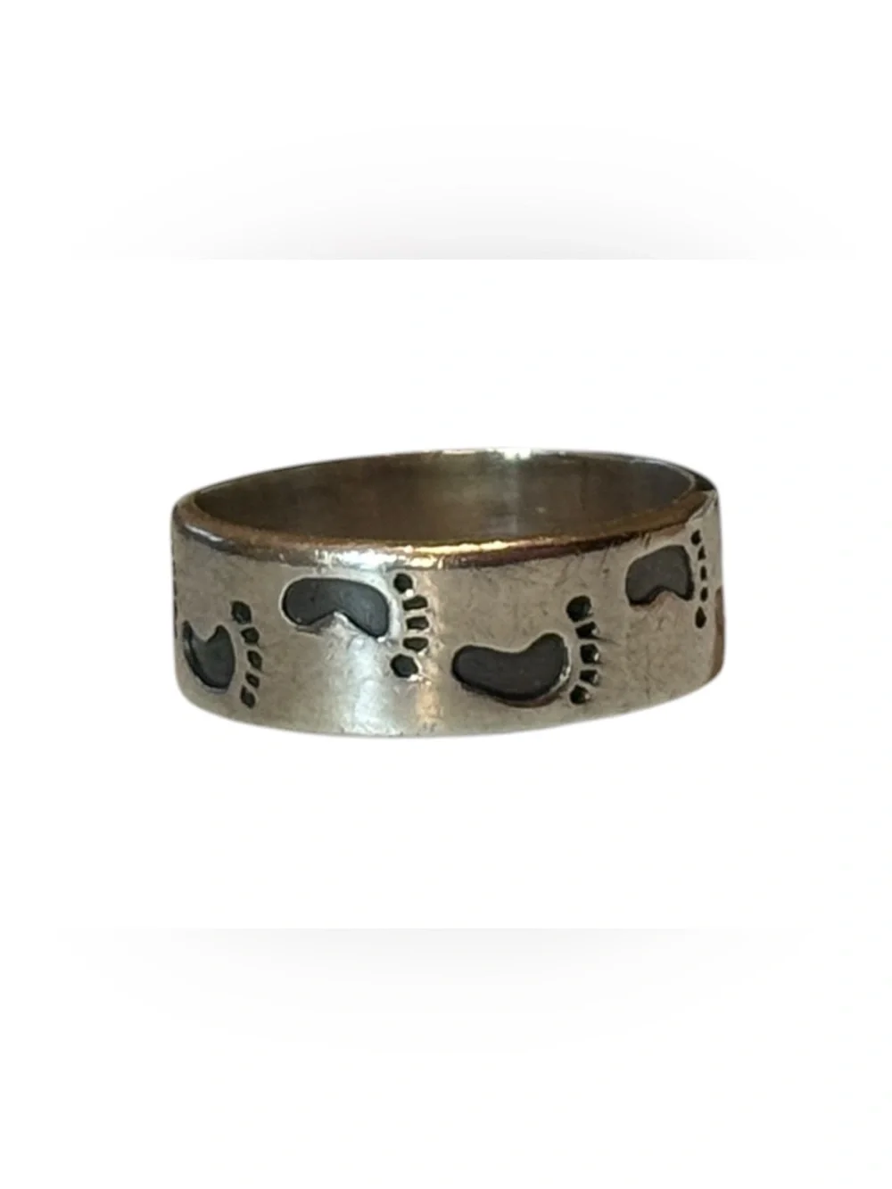 Vintage Footprints 925 Sterling Silver Wide Band Ring, size 9.5, Unisex - Picture 7 of 8